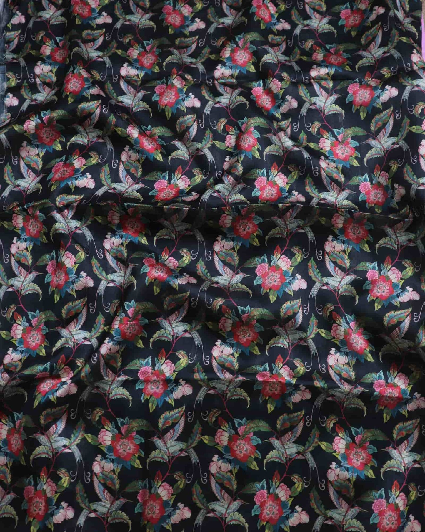 Black Printed Kora Silk Saree