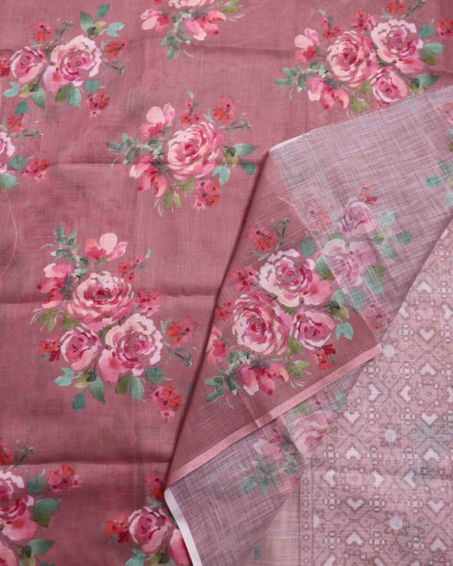 Baby Pink Linen Saree