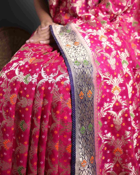 Rani Pink Bandhini Georgette Banarasi Saree