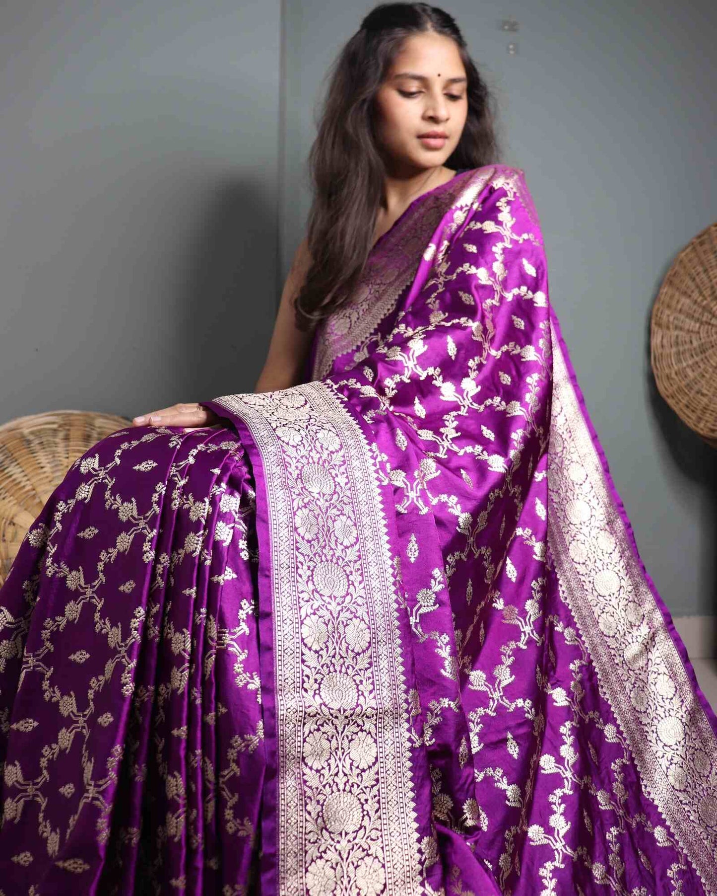 Purple Semi Mashru Silk Saree