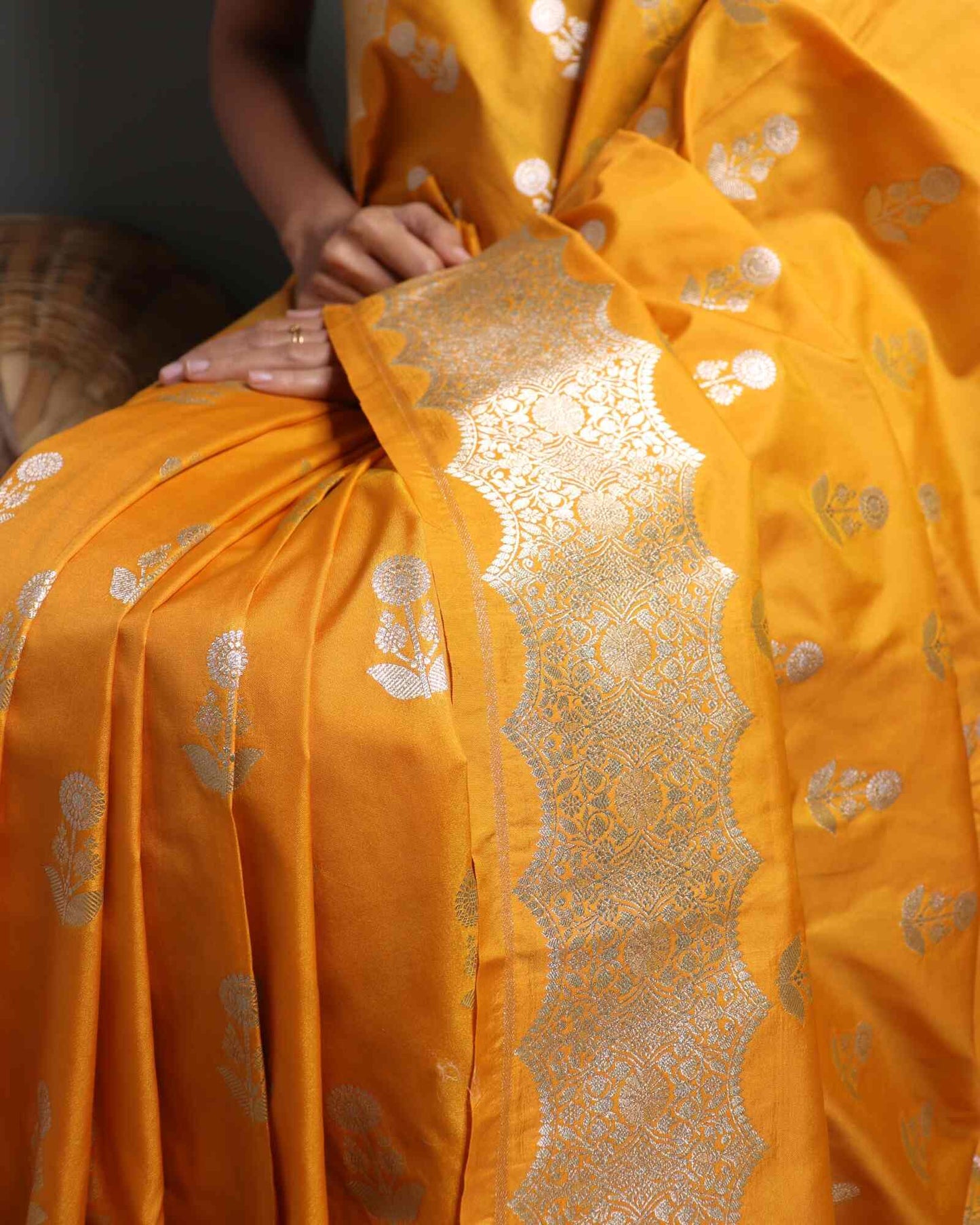 Mustard Semi Banarasi Mashru Silk saree