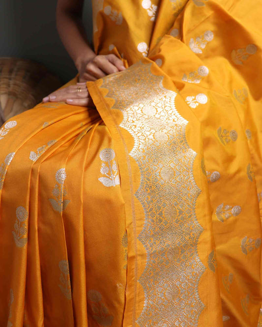 Mustard Semi Banarasi Mashru Silk saree