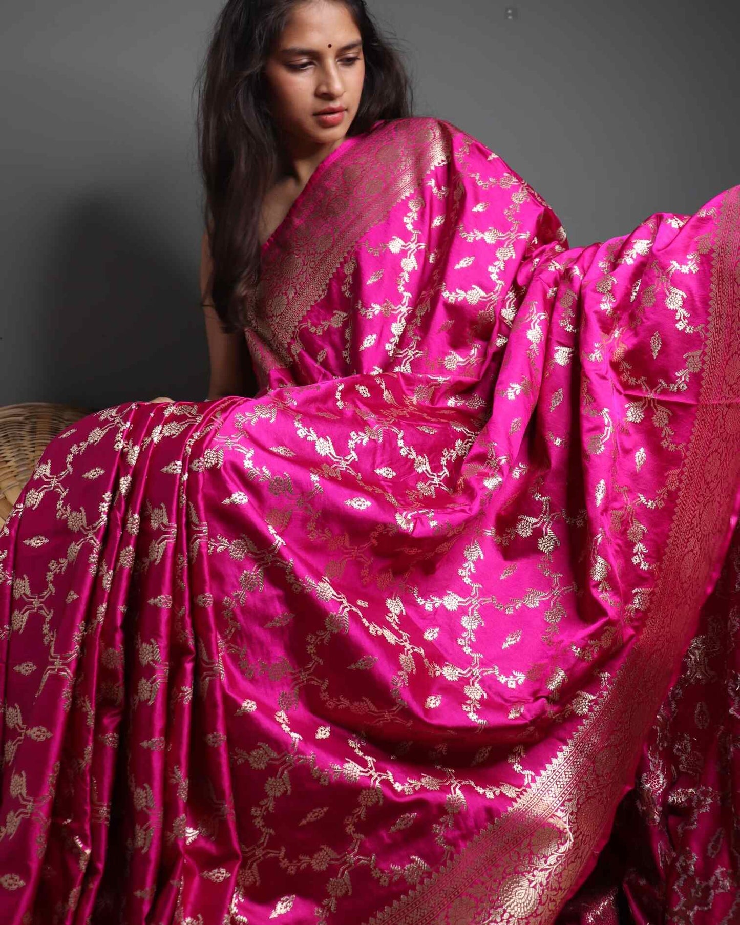Magenta Semi Mashru Banarasi Silk Saree