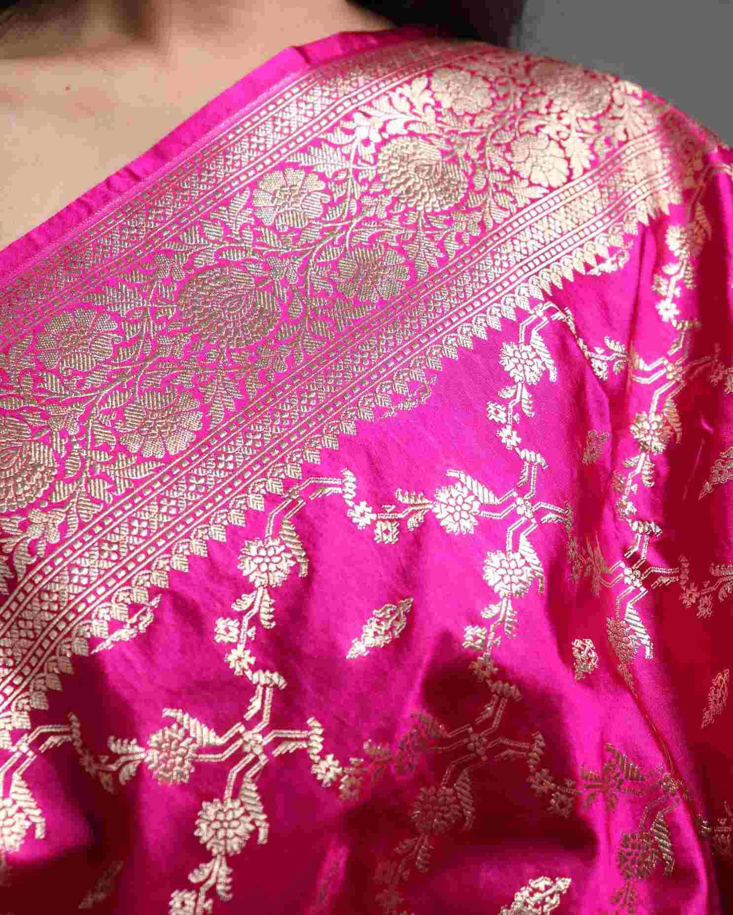 Magenta Semi Mashru Banarasi Silk Saree