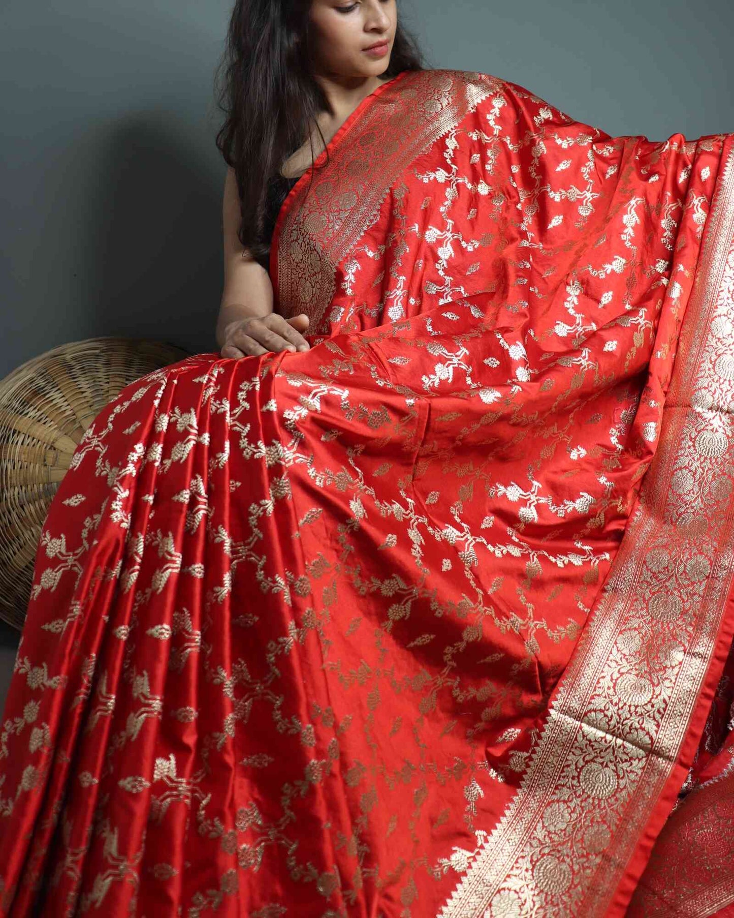 Orange Semi Mashru Banarasi Saree