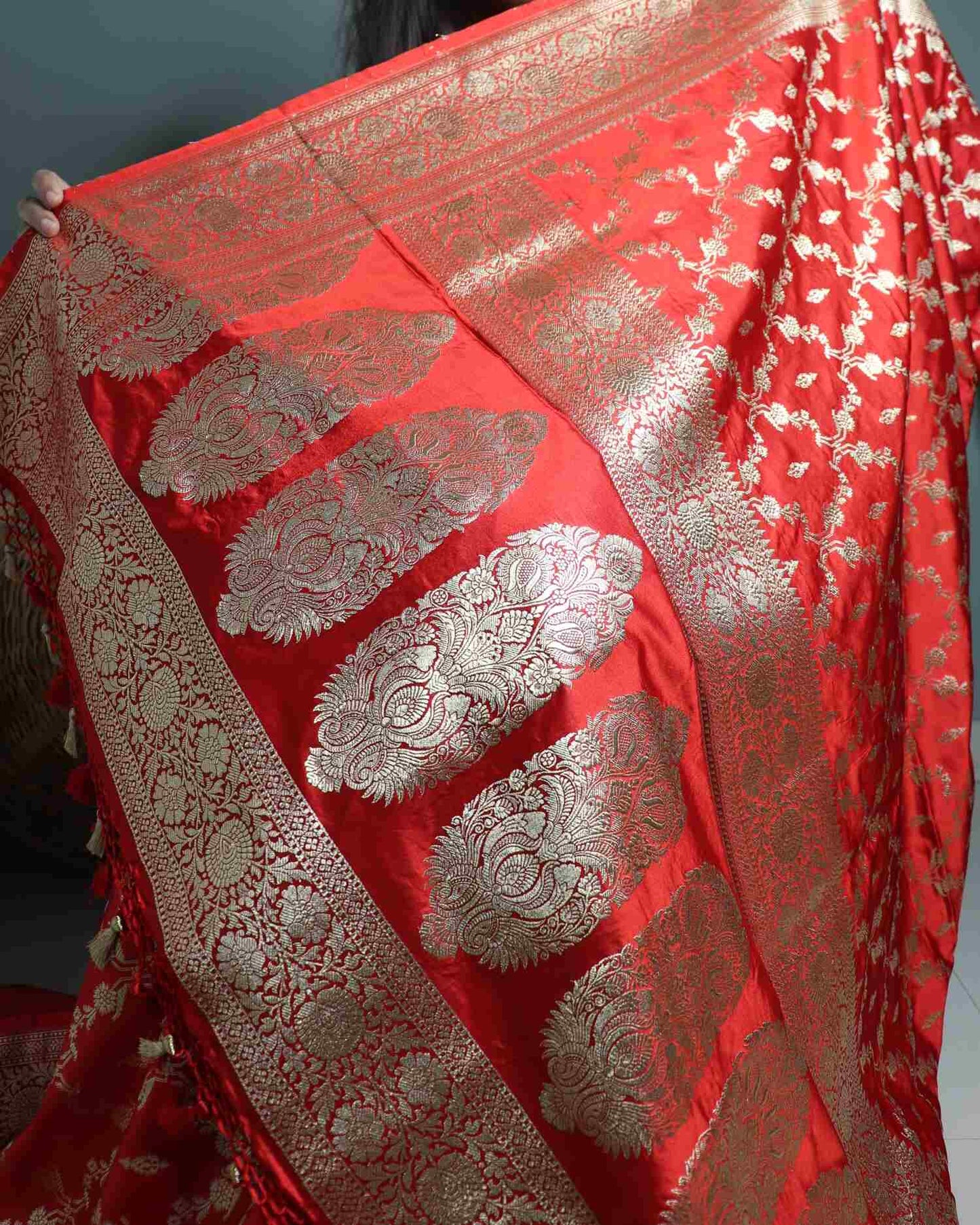 Orange Semi Mashru Banarasi Saree