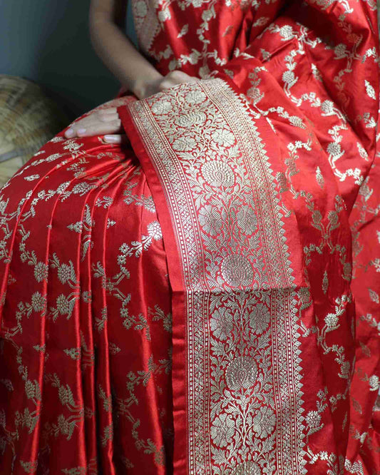 Orange Semi Mashru Banarasi Saree