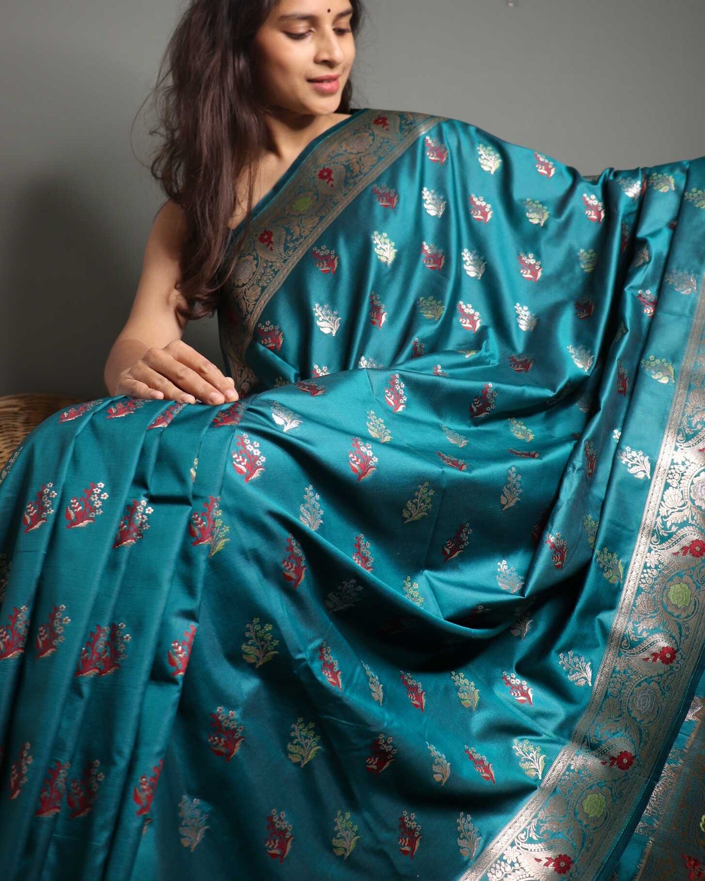 Teal Green Semi Katan Silk Saree