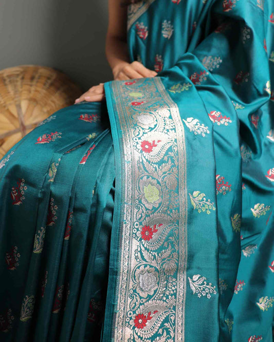 Teal Green Semi Katan Silk Saree