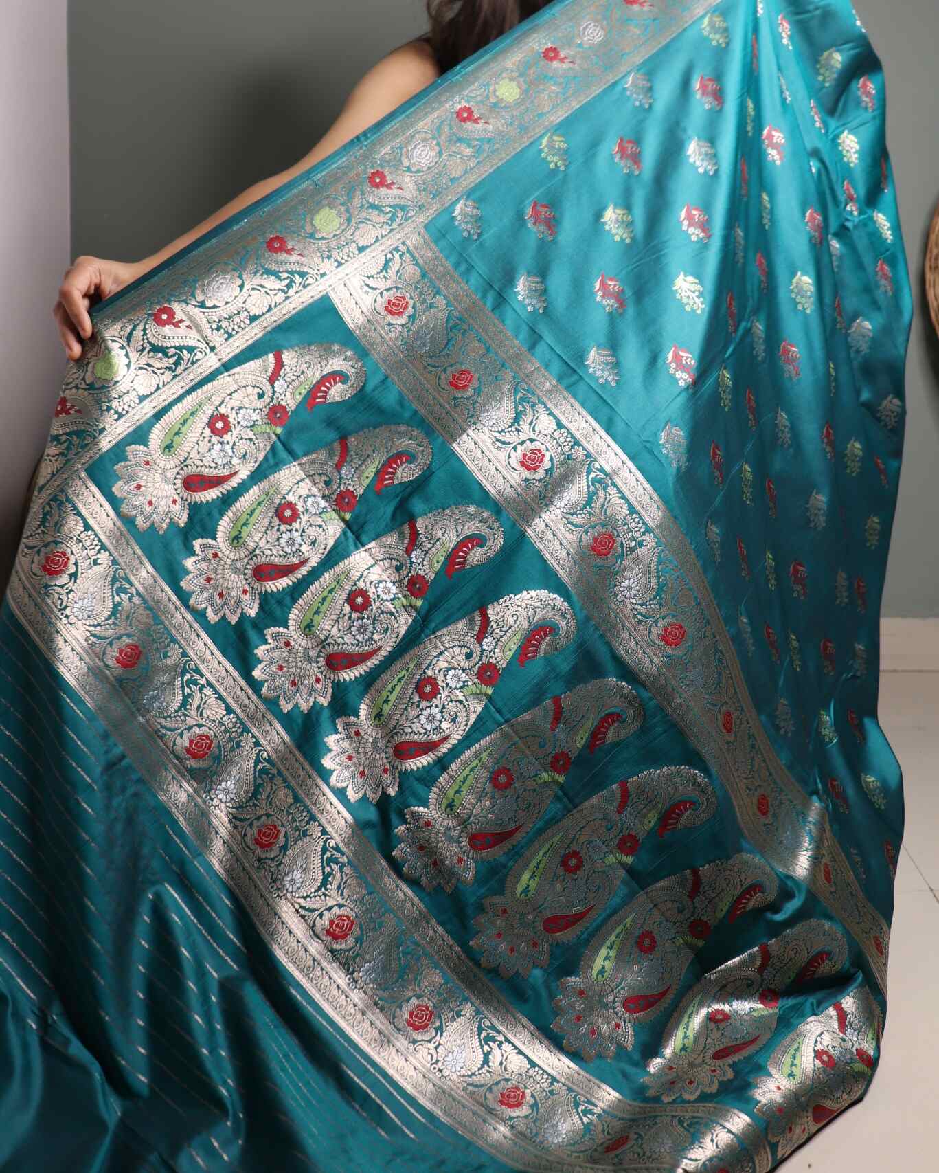Teal Green Semi Katan Silk Saree