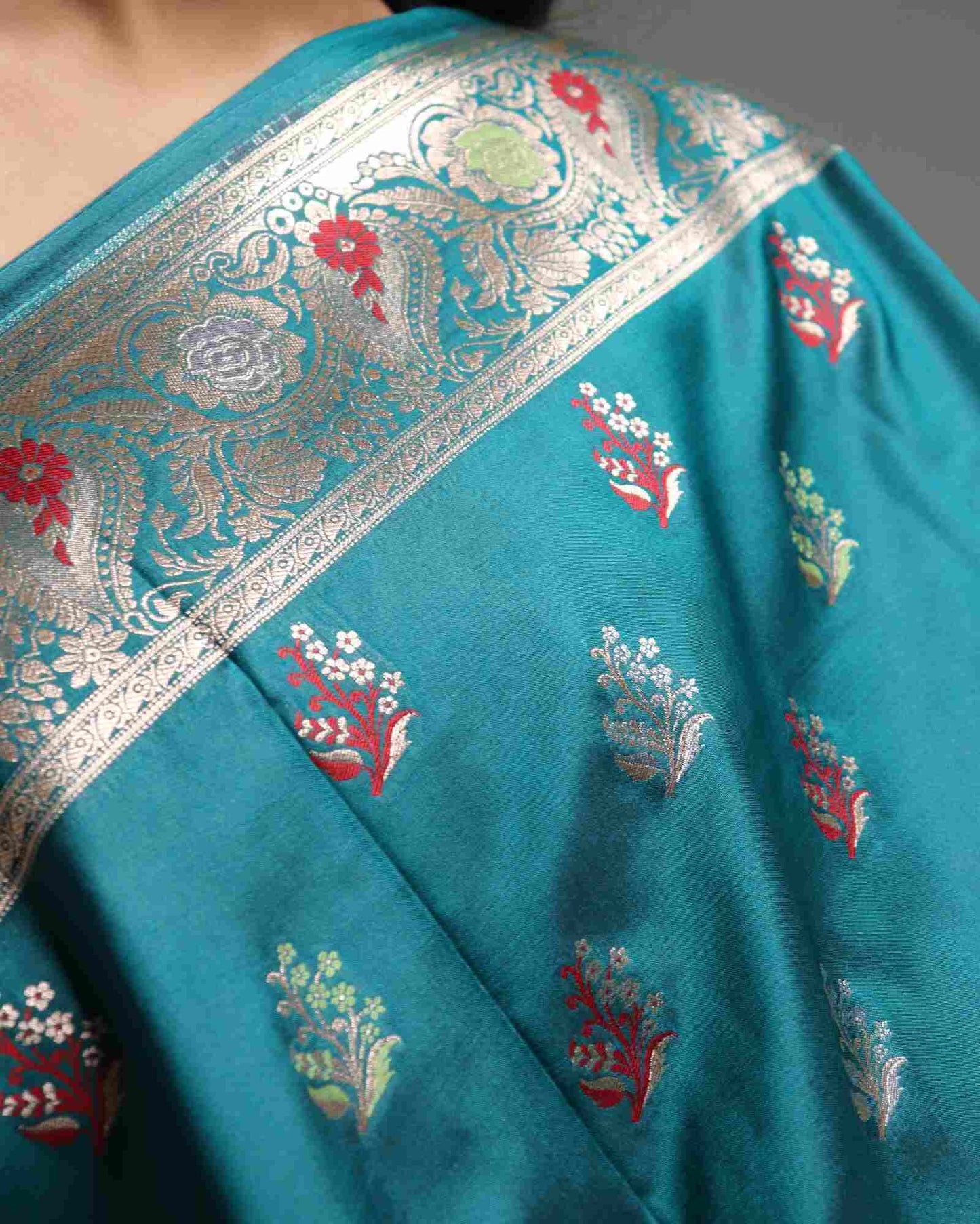 Teal Green Semi Katan Silk Saree