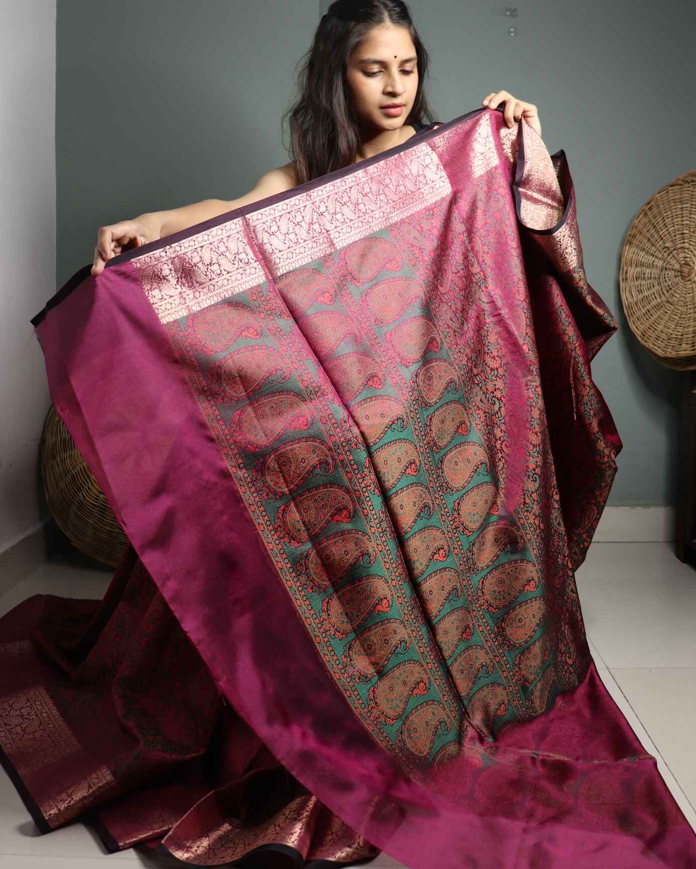 Wine Semi Mashru Silk Saree