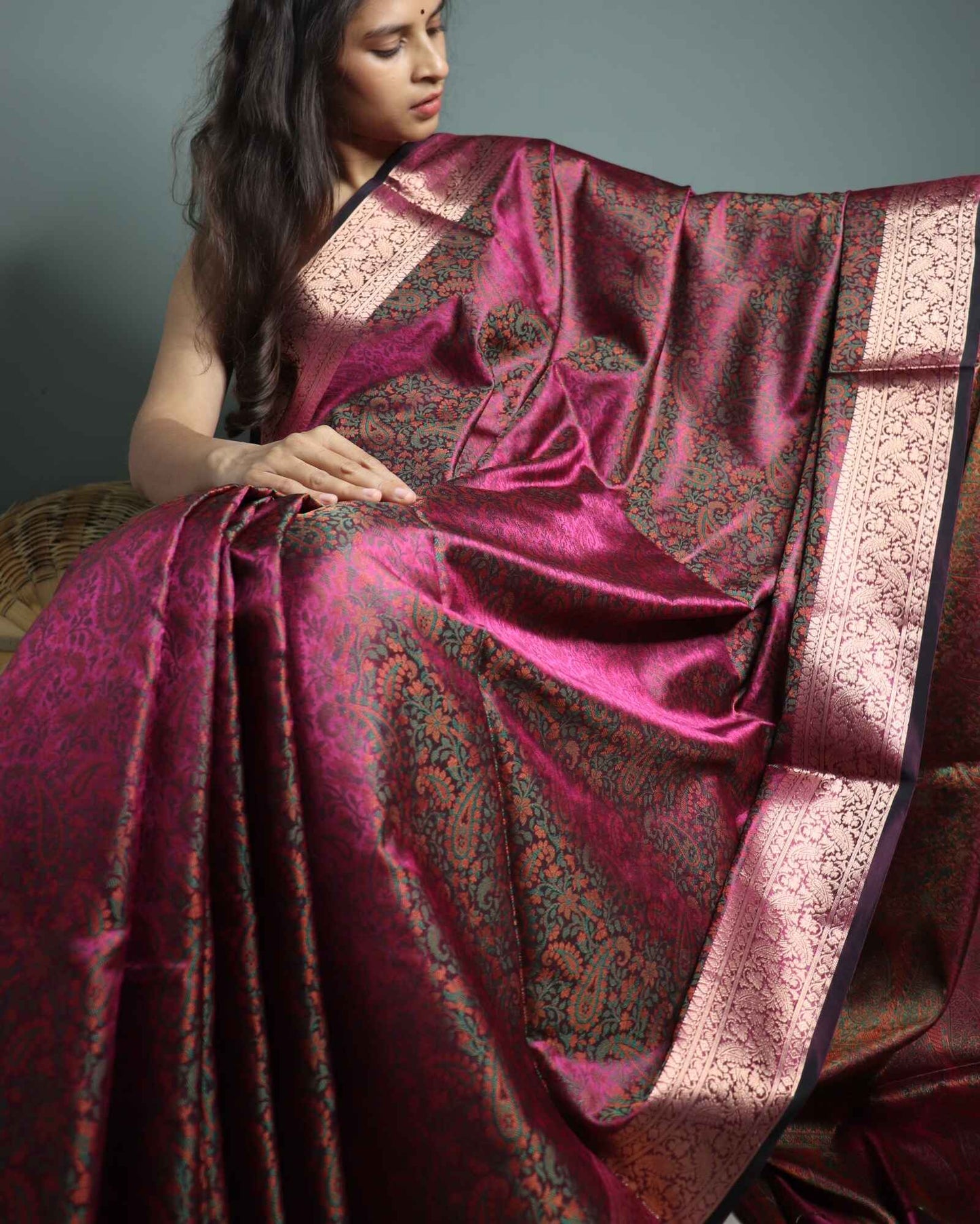 Wine Semi Mashru Silk Saree