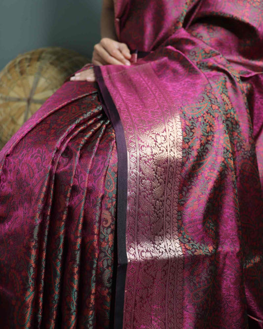 Wine Semi Mashru Silk Saree