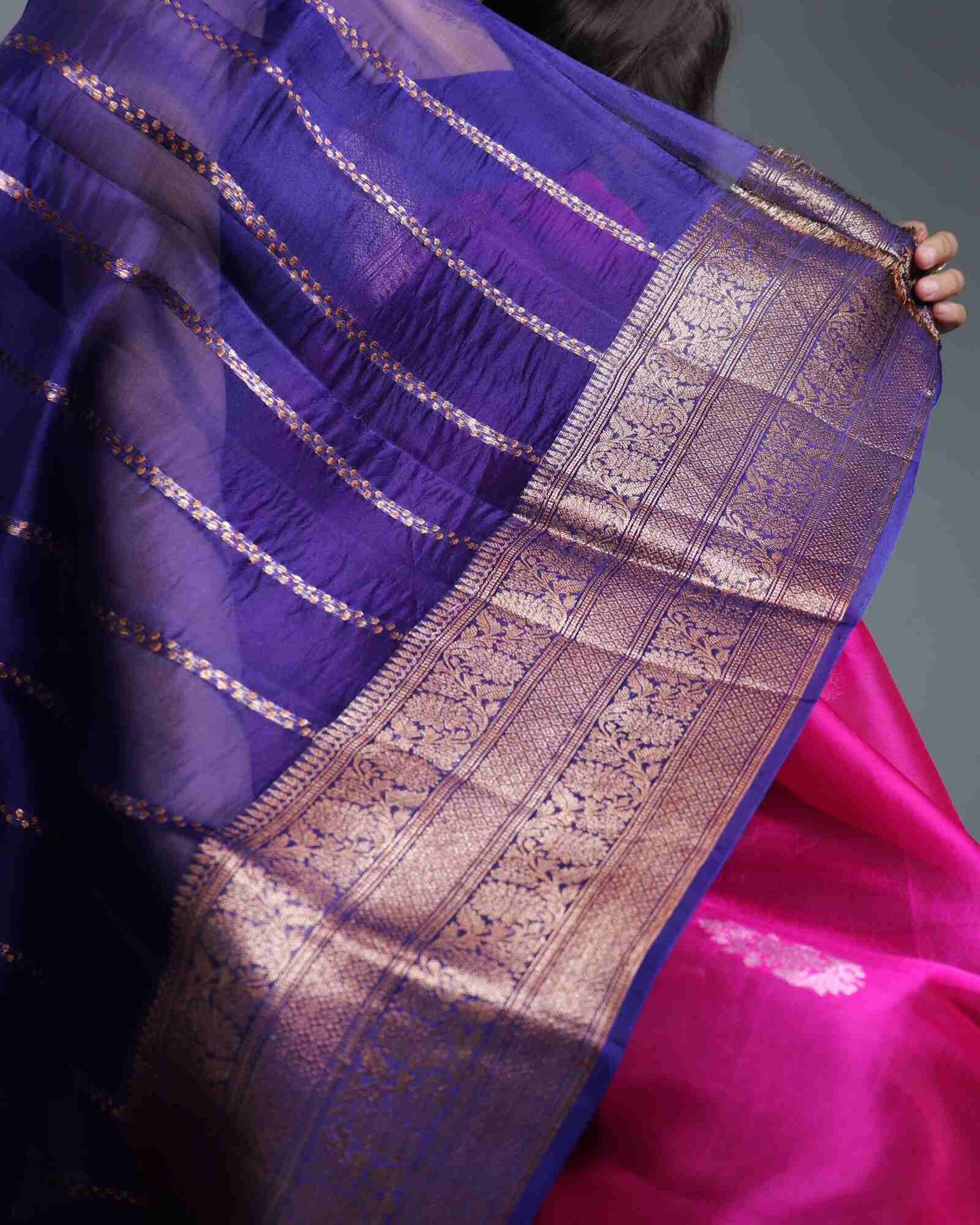 Rani Pink Pure Handloom Organza Silk Banarasi Saree