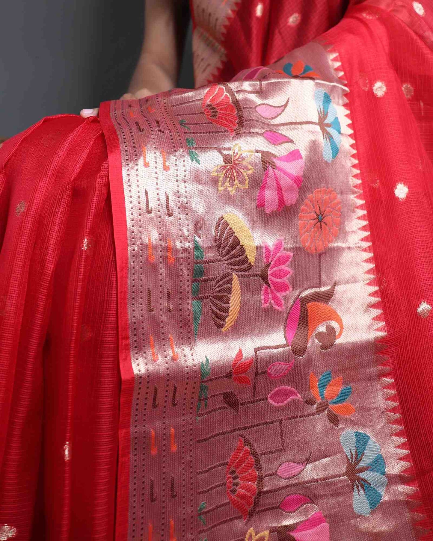 Red Pure Kota Silk Banarasi Paithni Saree