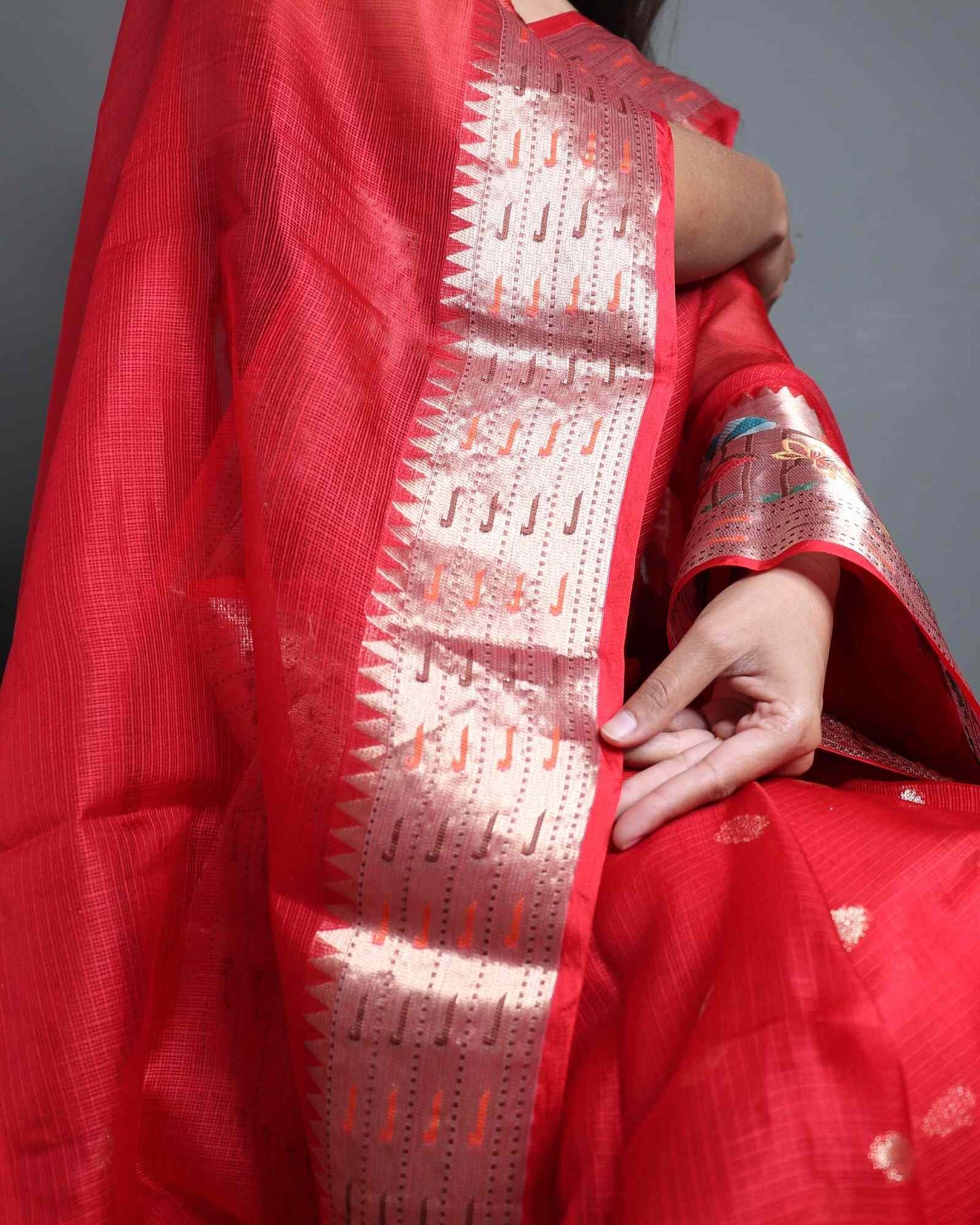 Red Pure Kota Silk Banarasi Paithni Saree