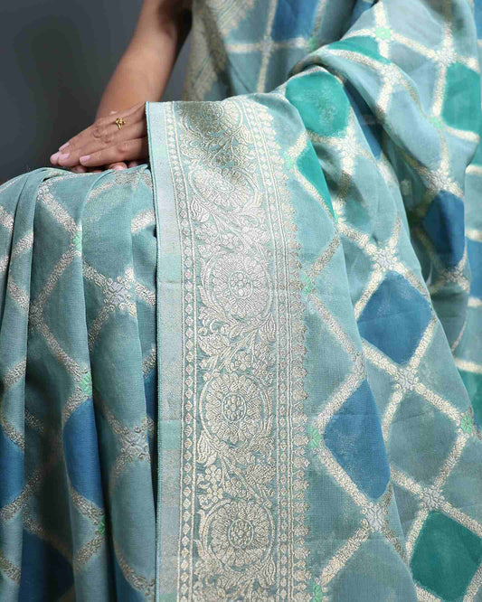Green and Blue Rangkaat Khadi Georgette