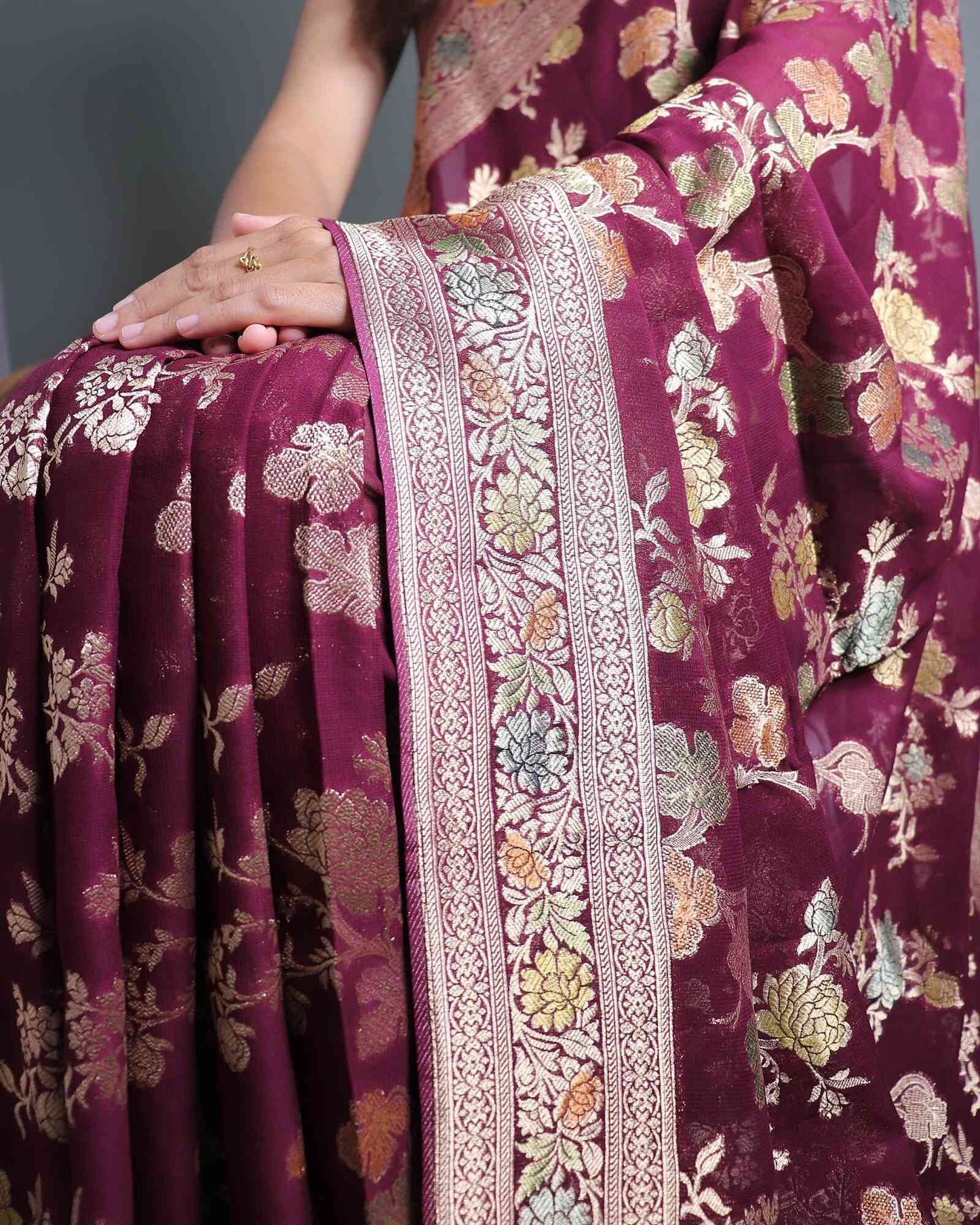 Wine Khadi Georgette Banarasi Saree