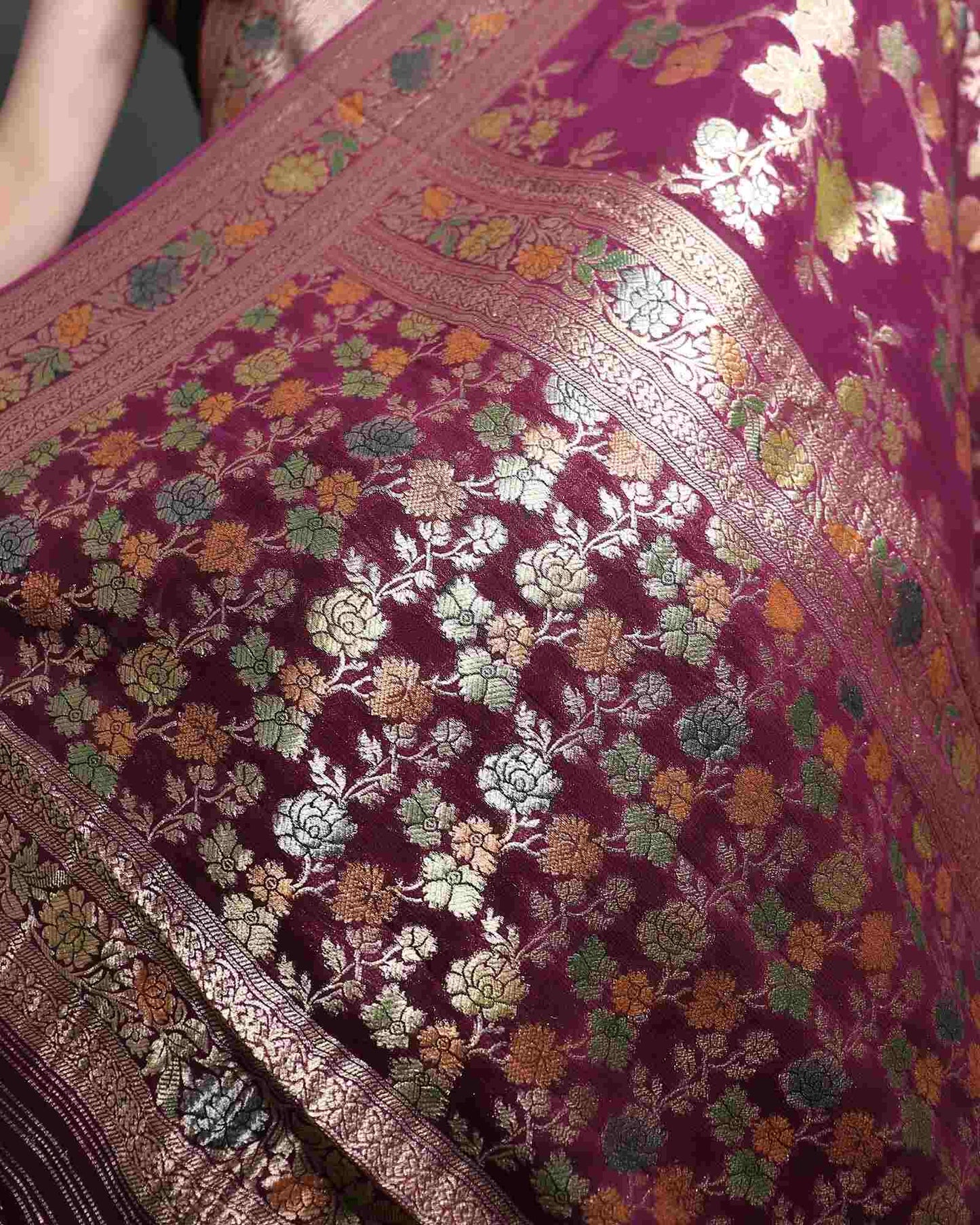 Wine Khadi Georgette Banarasi Saree