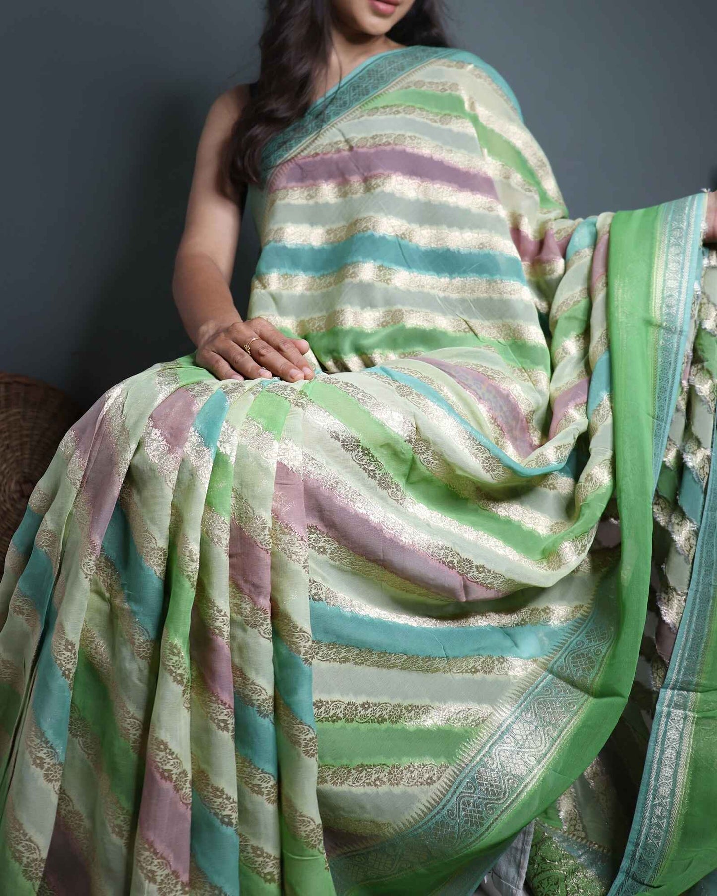Green Rangkaat Semi Khadi Georgette