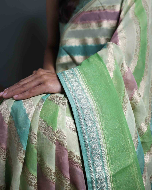 Green Rangkaat Semi Khadi Georgette