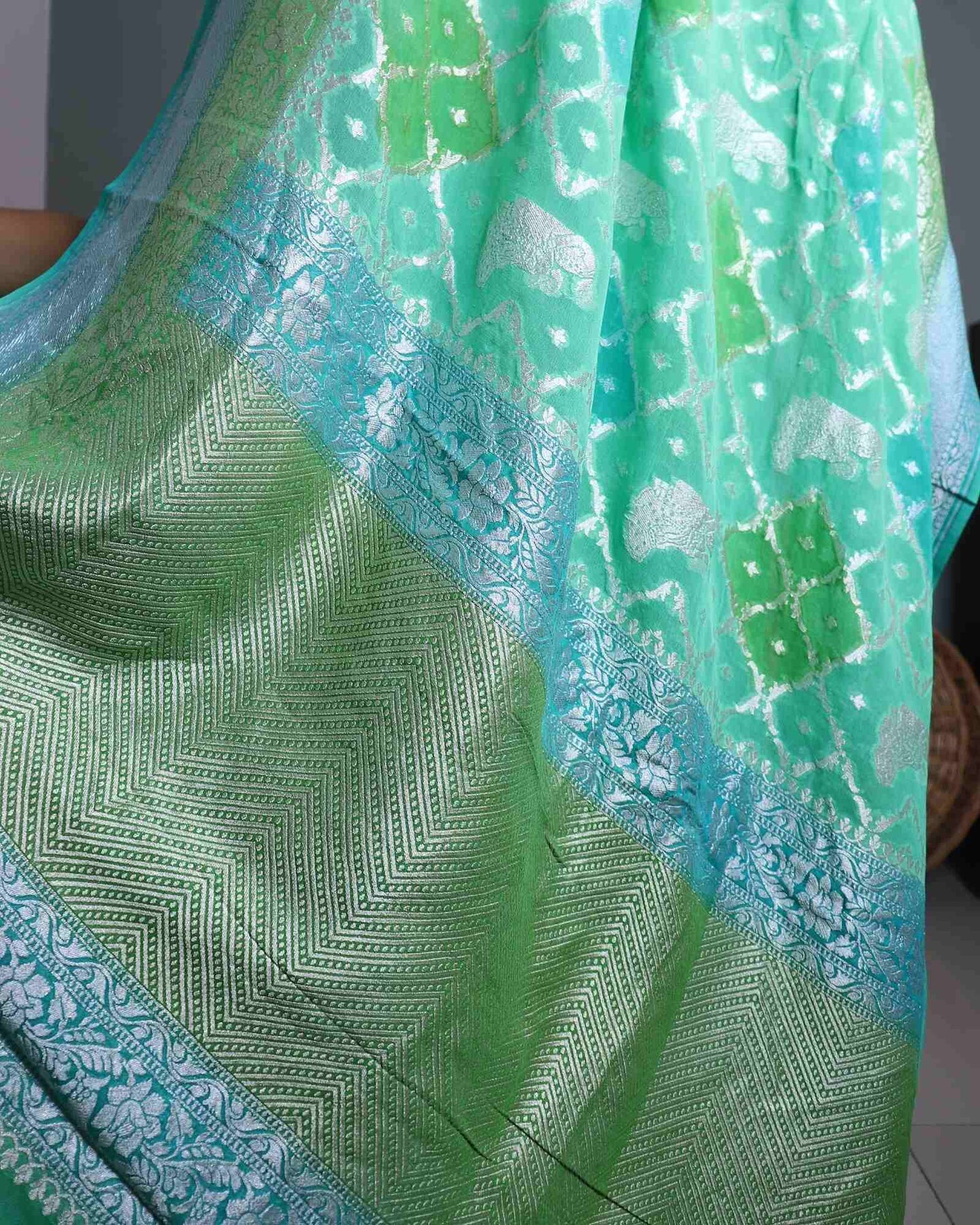 Green Rangkaat Pure Handloom Khadi Georgette Saree