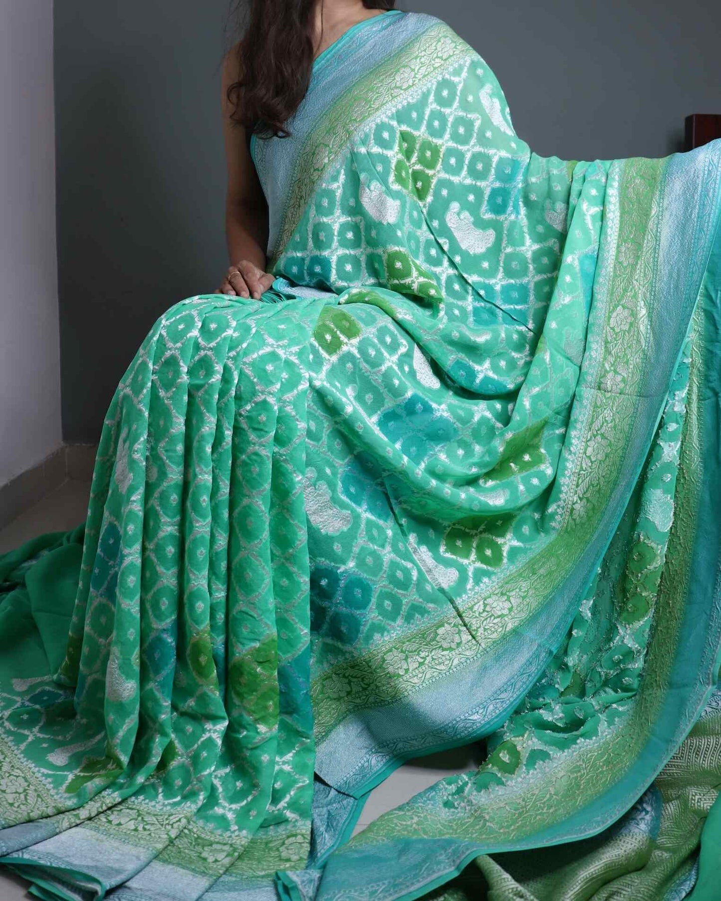 Green Rangkaat Pure Handloom Khadi Georgette Saree