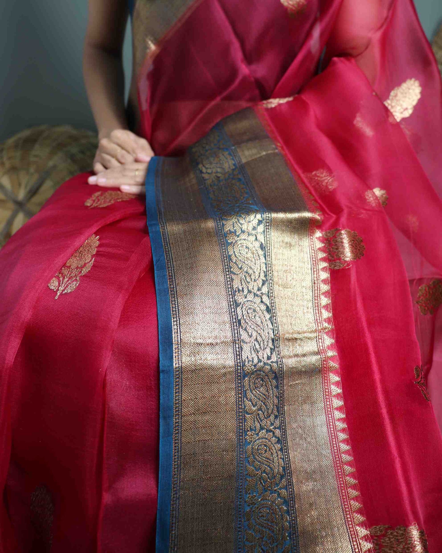 Maroon Pure Handloom Kora Silk Banarasi Saree