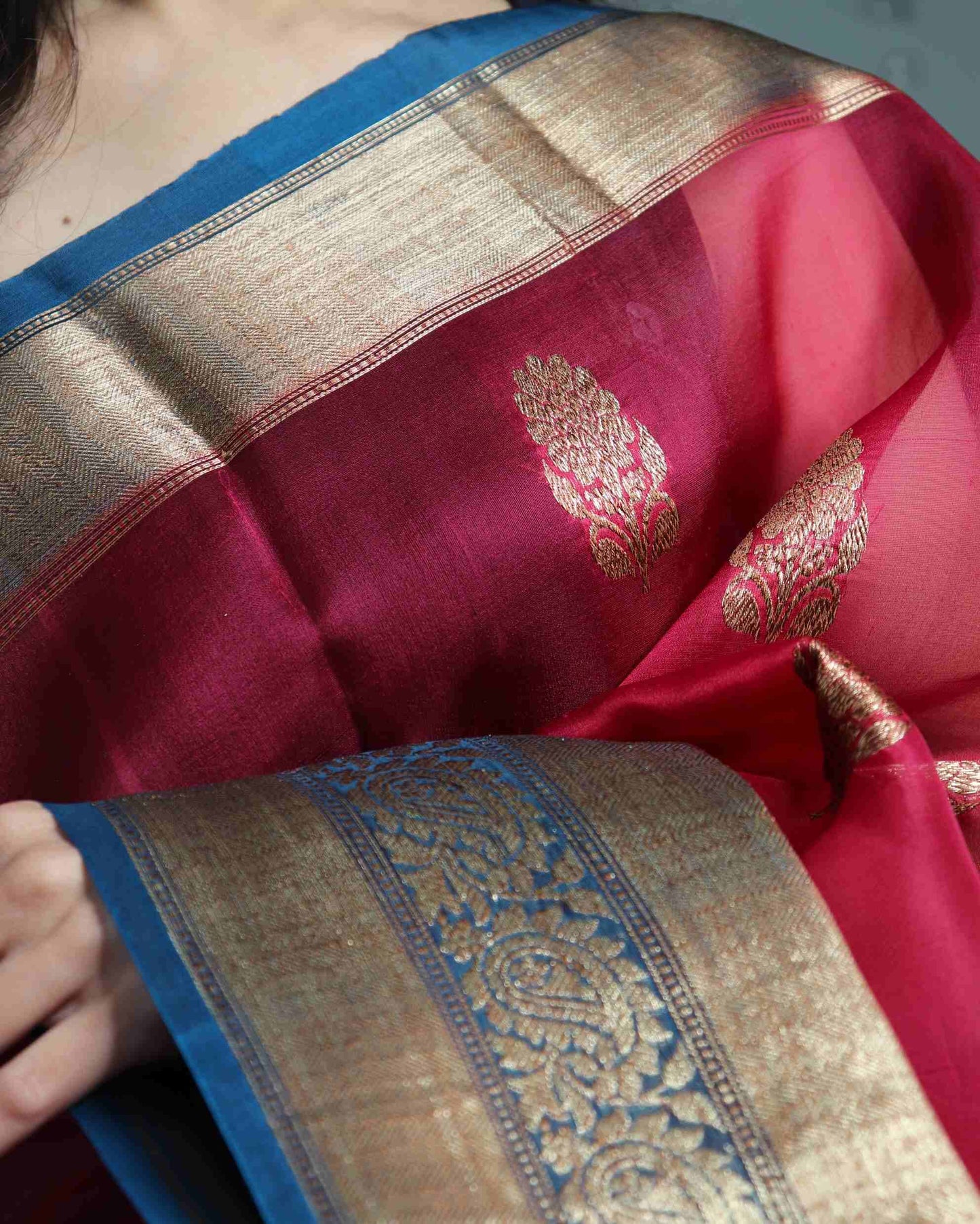 Maroon Pure Handloom Kora Silk Banarasi Saree