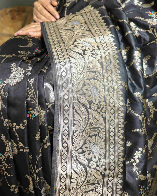 Black Semi Katan Silk Banarasi Saree
