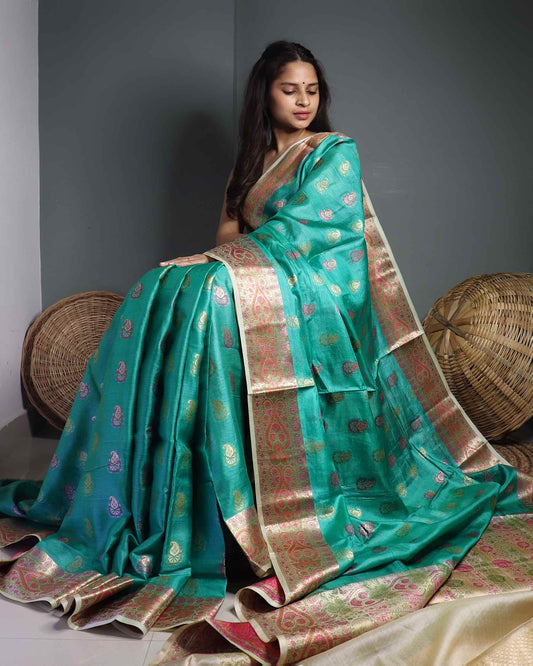 Green Tussar Silk Saree