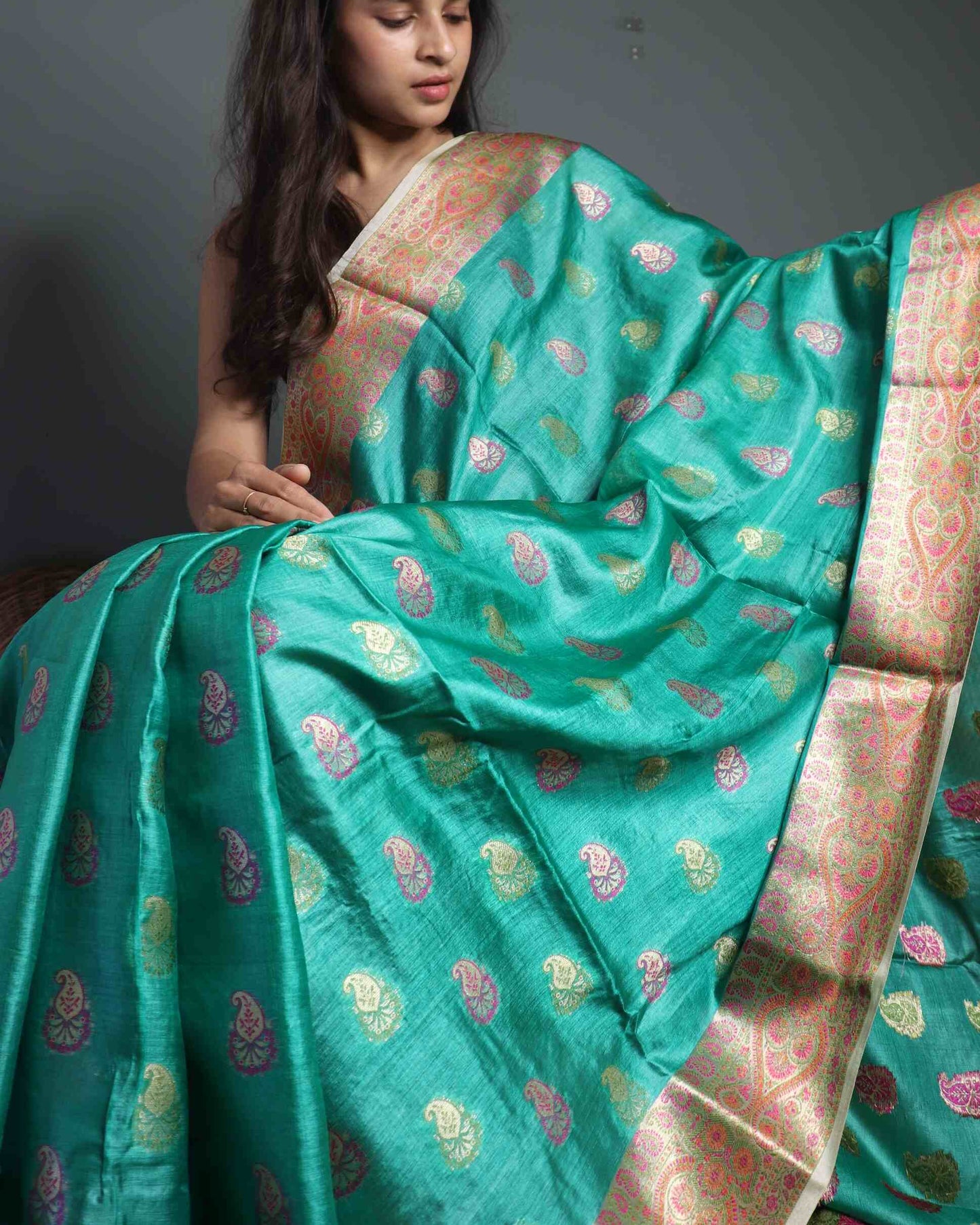 Green Tussar Silk Saree