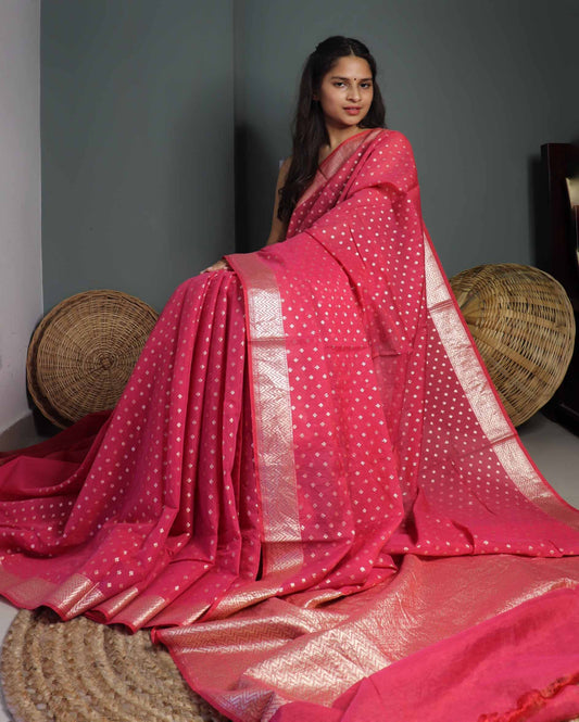Pink Cotton Silk Banarasi Saree