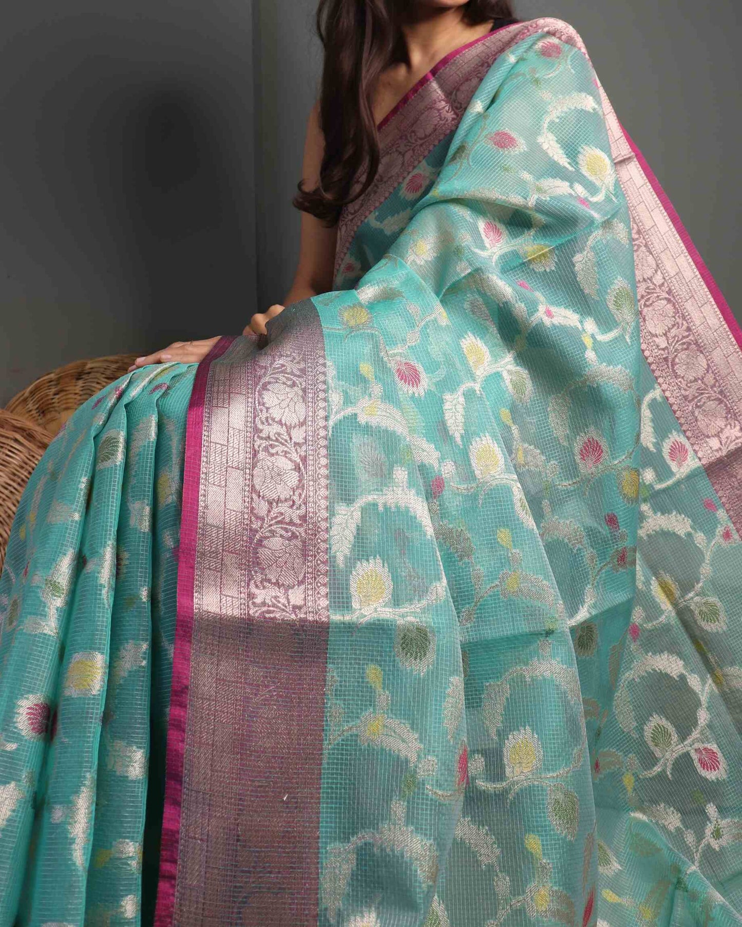 Sea Green Kota Silk Banarasi Saree