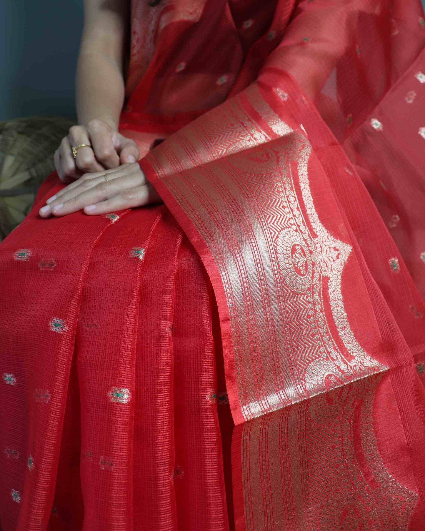 Ruby Red Kota Silk Saree