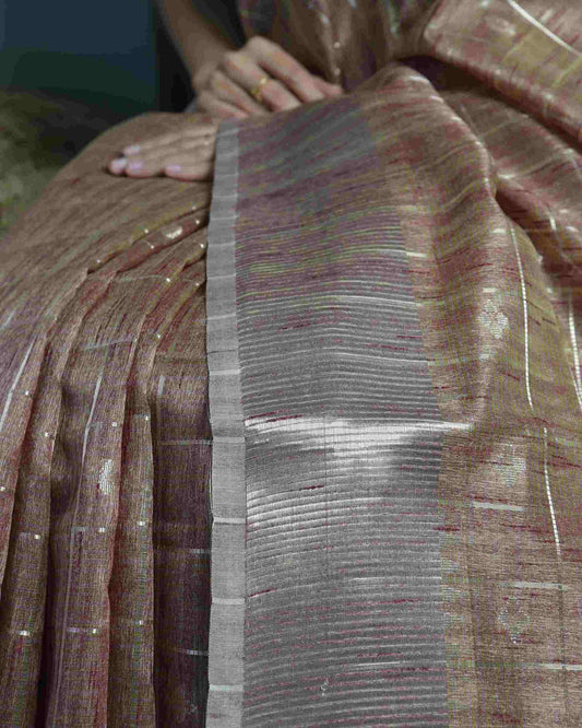 Brown Tussar Silk Saree