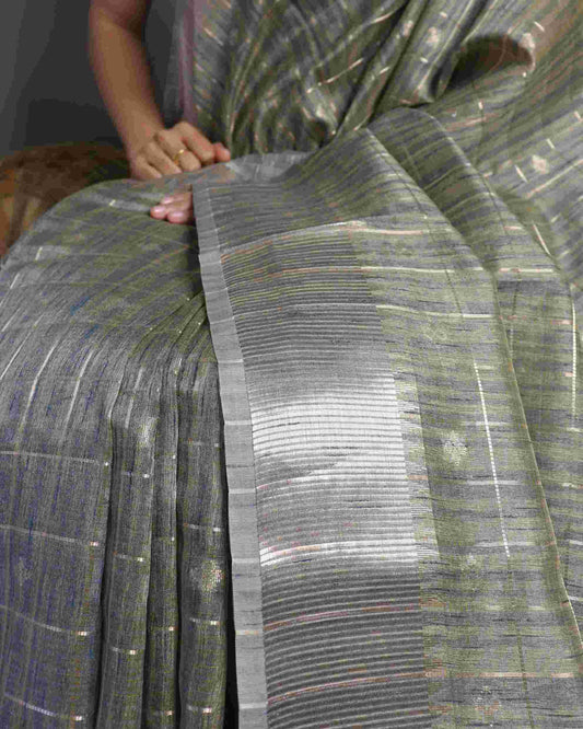 Olive Tussar silk Saree