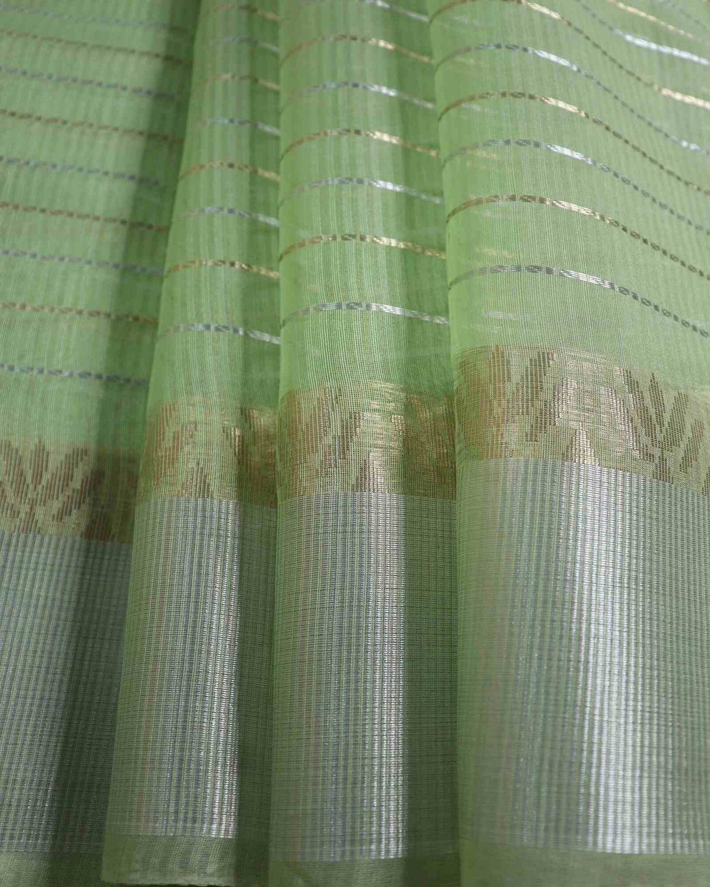 Green Linen Striped Banarasi Saree
