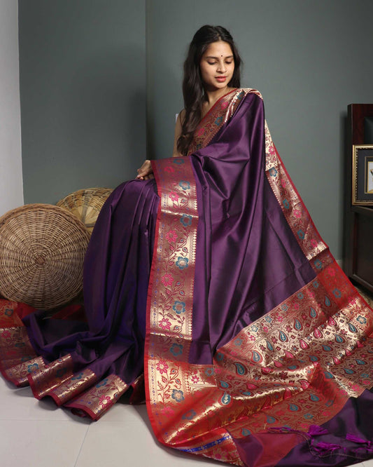 Purple Banrasi Silk Saree
