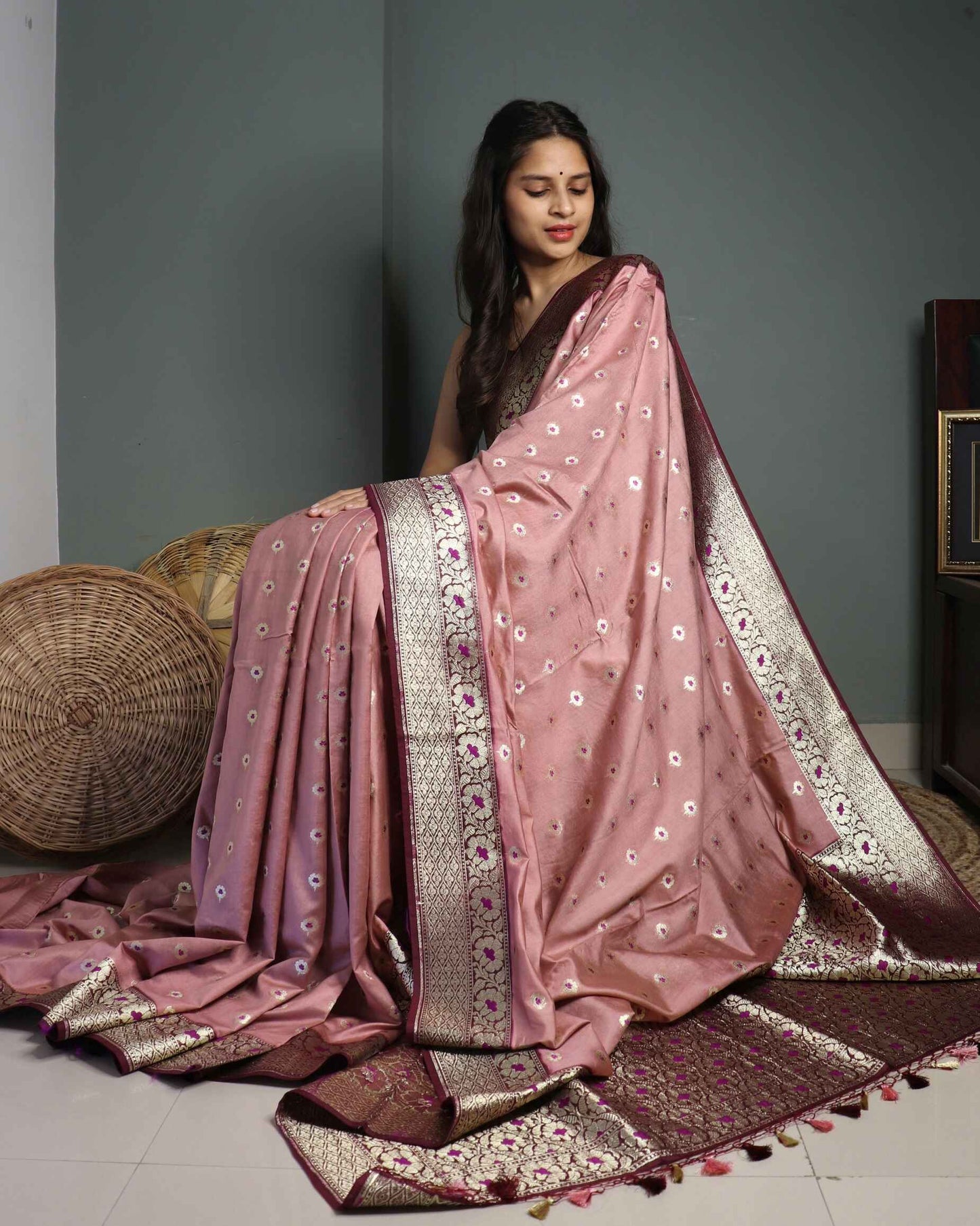 Onion Muga Silk Banarasi Saree