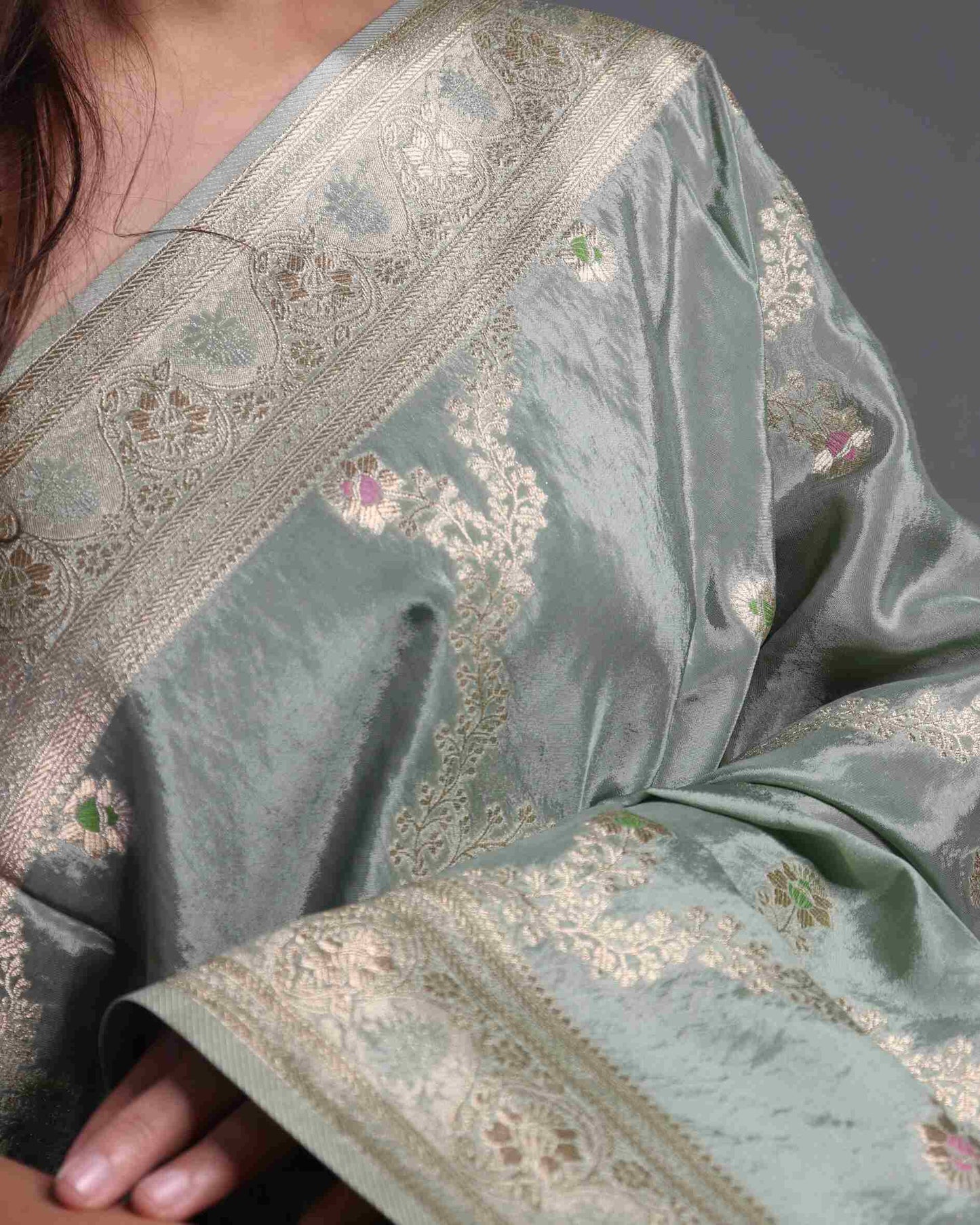 Powder Blue Crepe Georgette Banarasi Saree