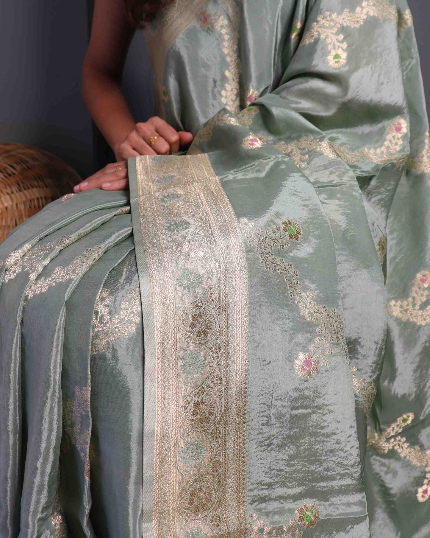 Powder Blue Crepe Georgette Banarasi Saree