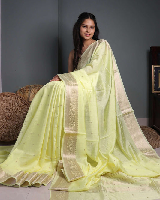 Bright Yellow Cotton Silk Saree