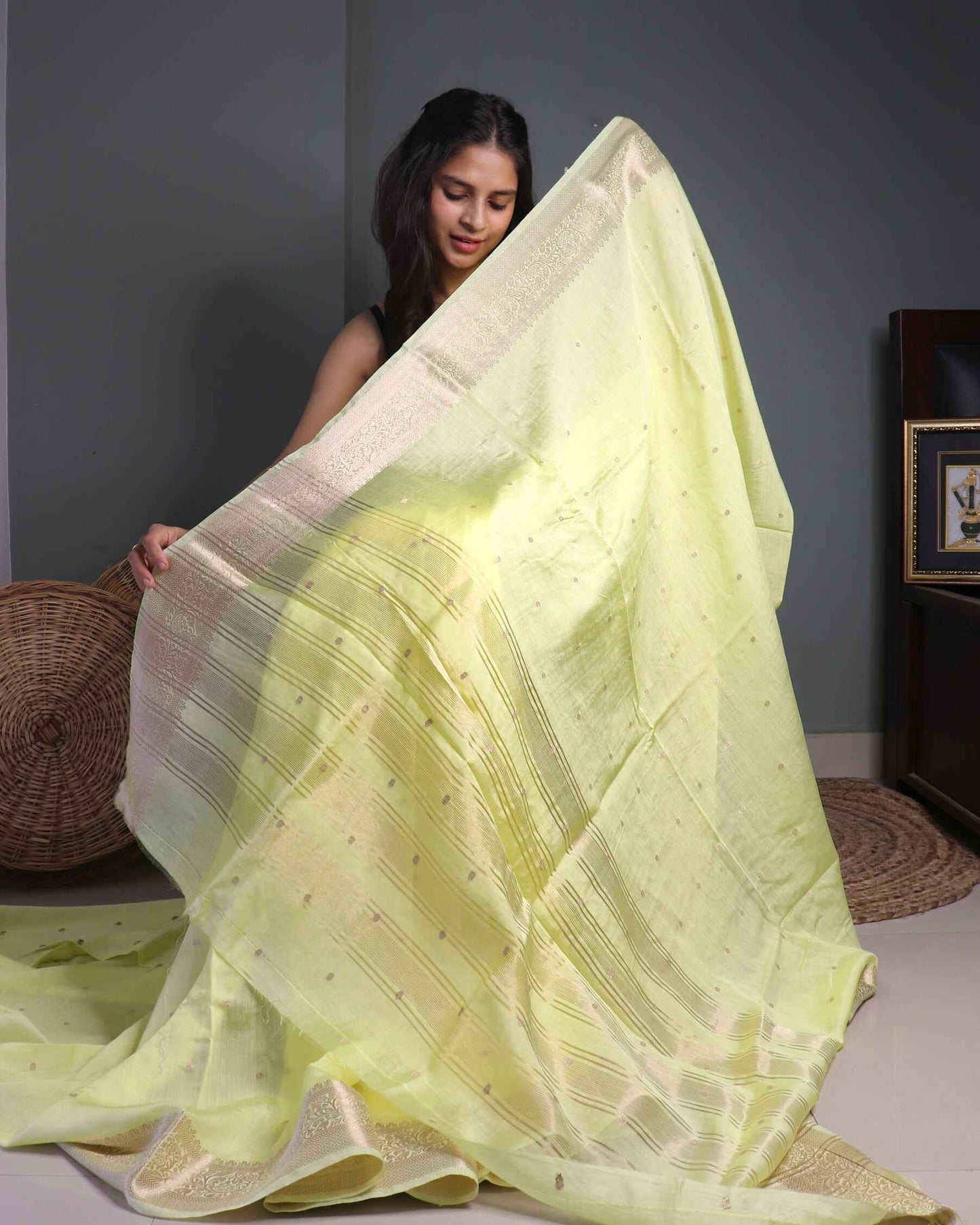 Bright Yellow Cotton Silk Saree