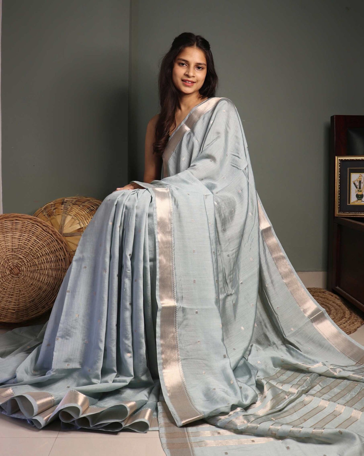 Sky Blue Cotton Silk Banarasi Saree