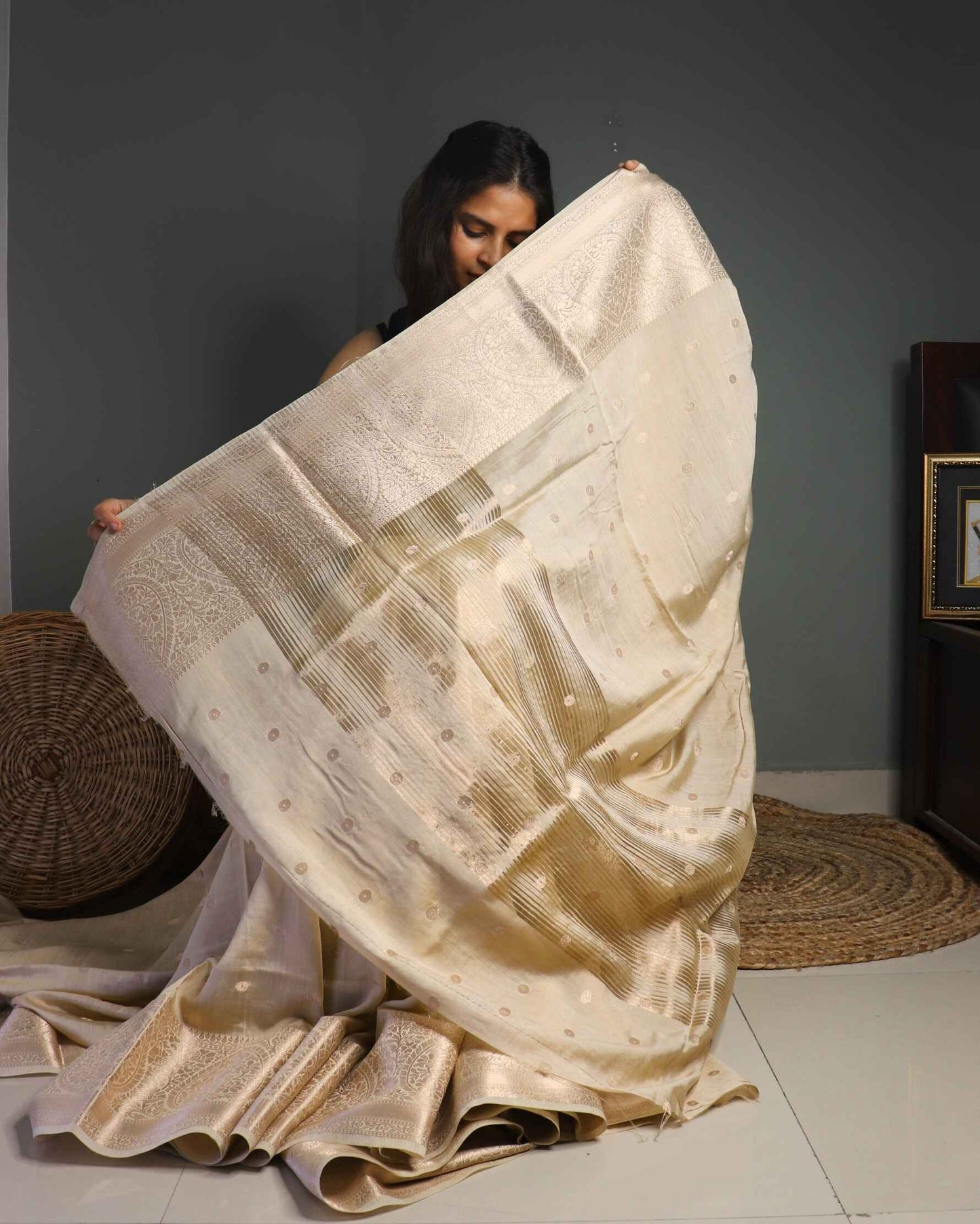 Off White Cotton Silk Banarasi Saree