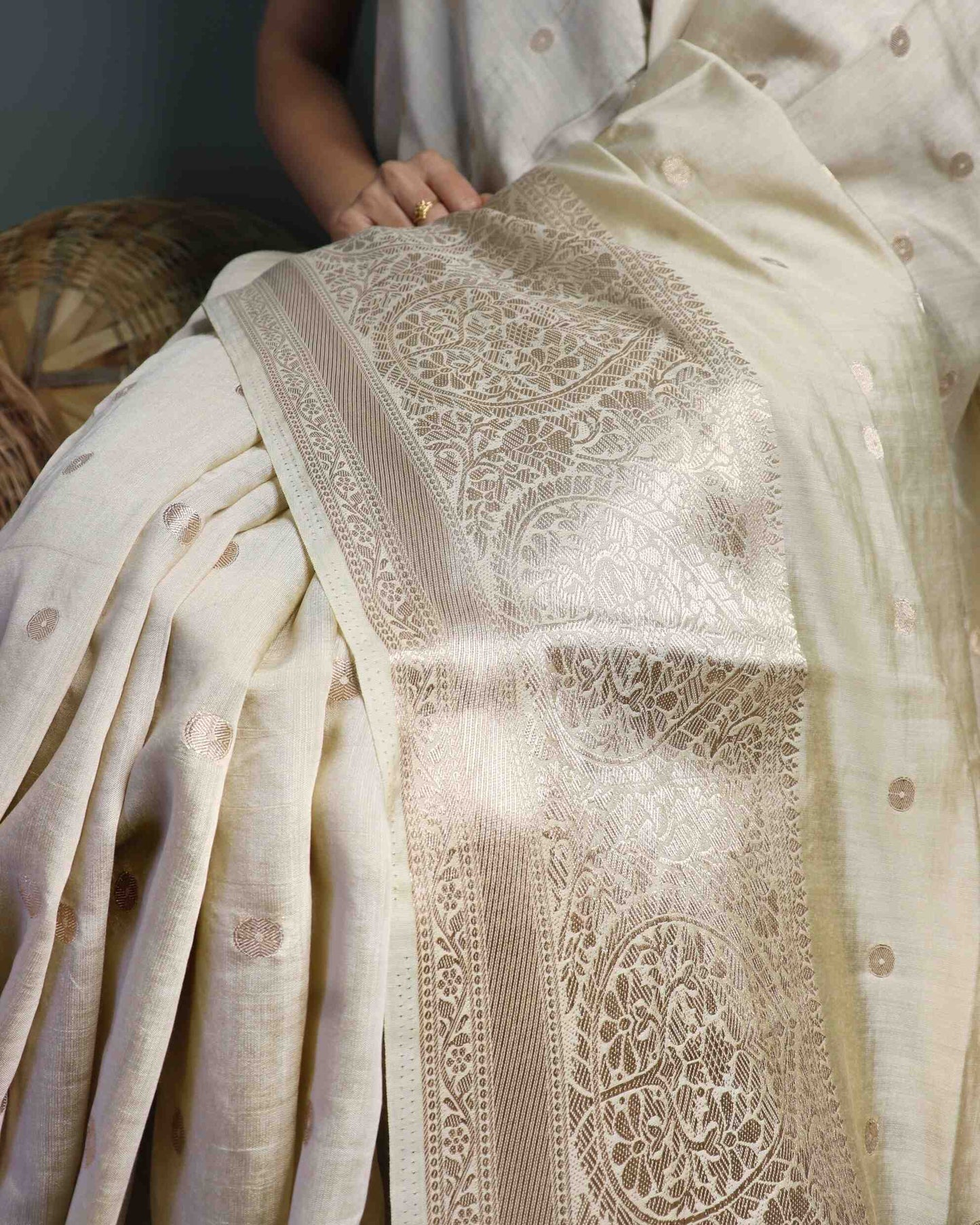 Off White Cotton Silk Banarasi Saree