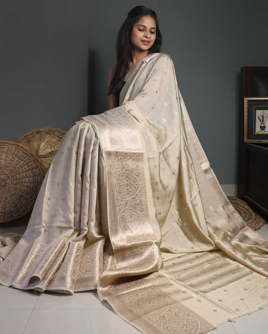 Off White Cotton Silk Banarasi Saree