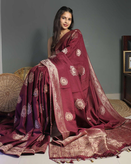 Maroon Crepe Georgette Banarasi Saree